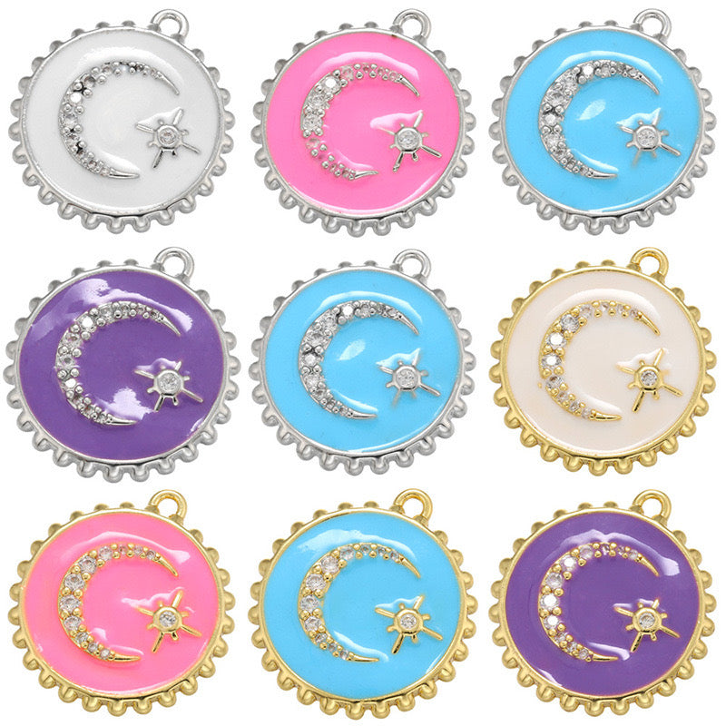 10pcs/lot 21.5*20mm Colorful Enamel Moon Star Charm Pendant Mix Colors Enamel Charms Charms Beads Beyond