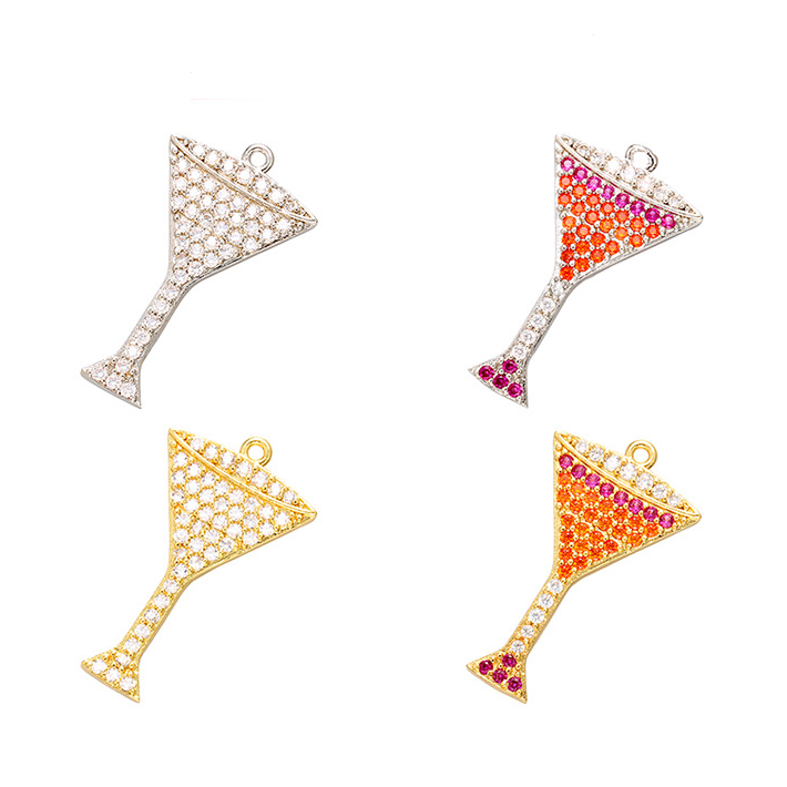 10pcs/lot 25*15mm CZ Paved Wine Glass Charms CZ Paved Charms Colorful Zirconia Fashion Charms Beads Beyond
