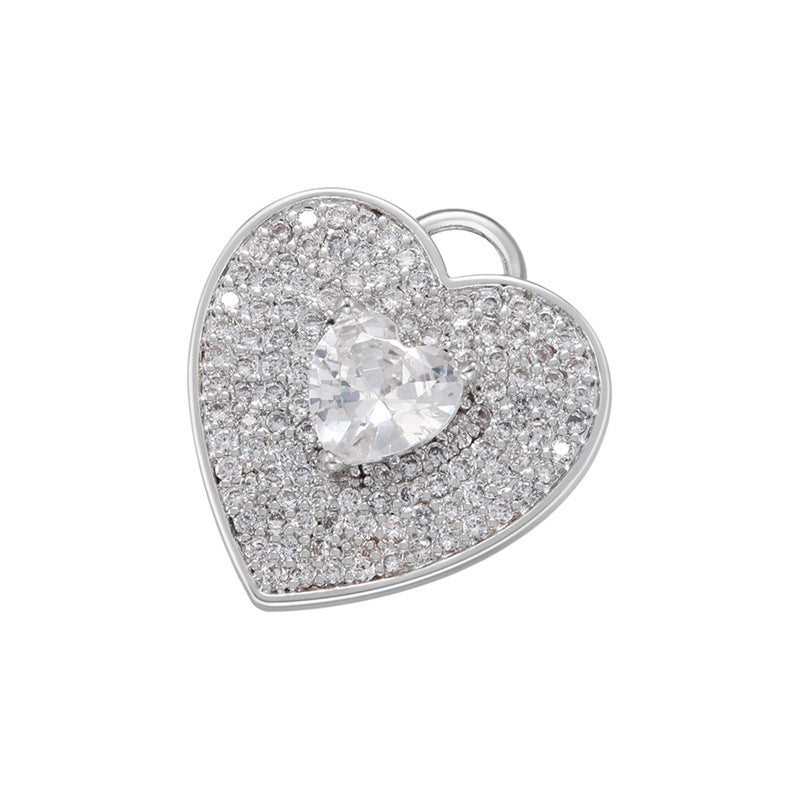 10pcs/lot 18*17mm Multicolor Diamond CZ Pave Heart Charm Pendants Clear Heart on Silver CZ Paved Charms Hearts Charms Beads Beyond
