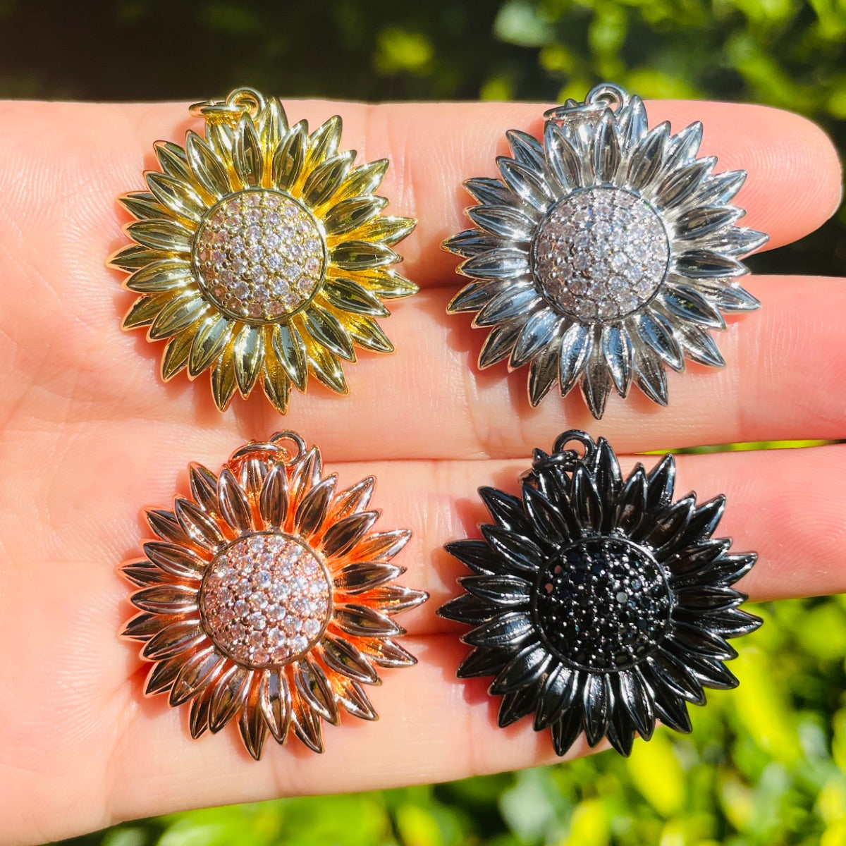 10pcs/lot 29mm CZ Paved Sunflower Charms Mix Colors CZ Paved Charms Flowers Charms Beads Beyond