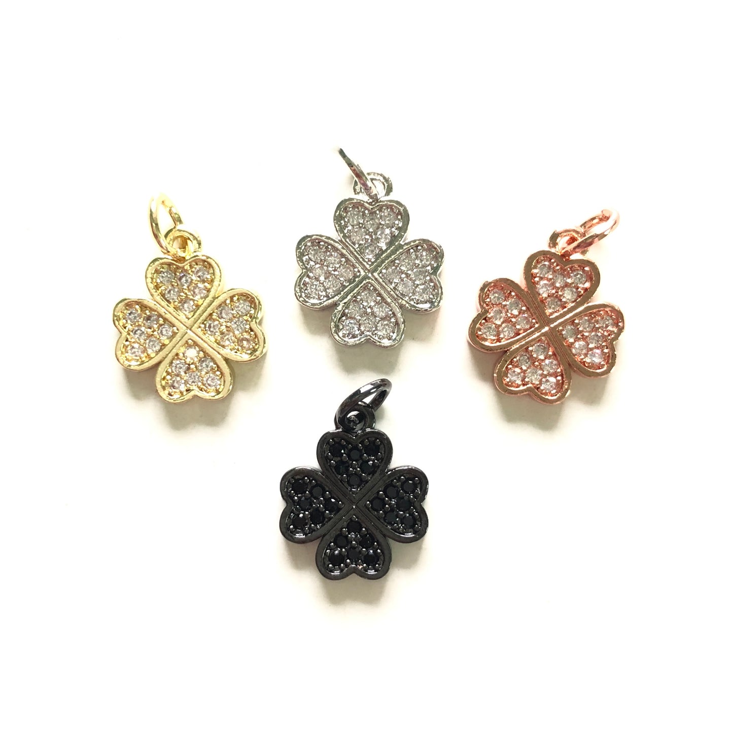 10pcs/lot 14*12mm Small Size CZ Pave Four Leaf Clover Charms CZ Paved Charms Flowers Small Sizes Charms Beads Beyond