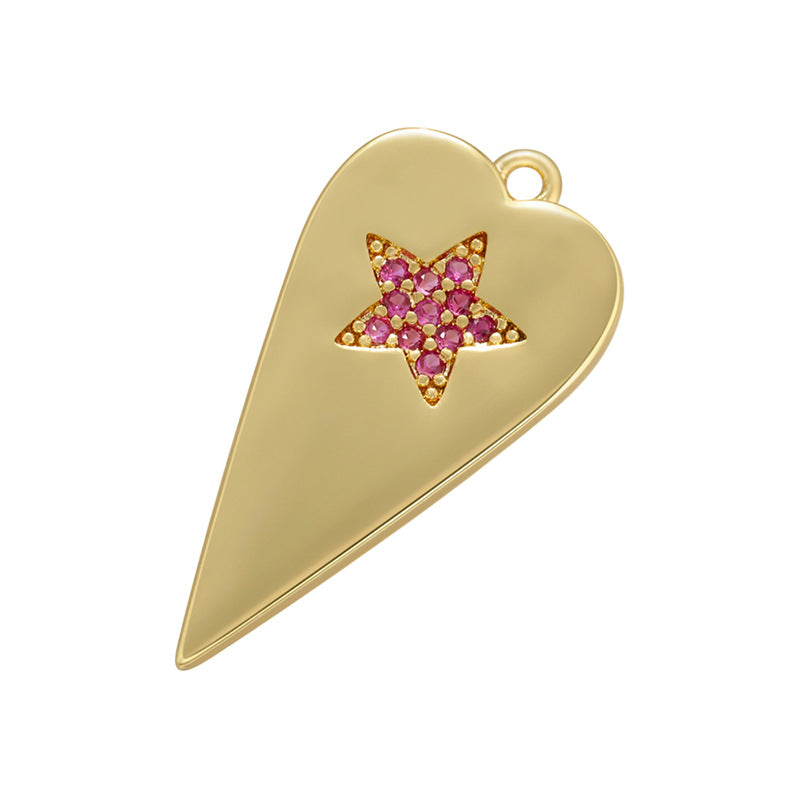 10pcs/lot 24.5*12mm Colorful CZ Pave Heart Charm Pendants Red Star on Gold CZ Paved Charms Hearts Charms Beads Beyond