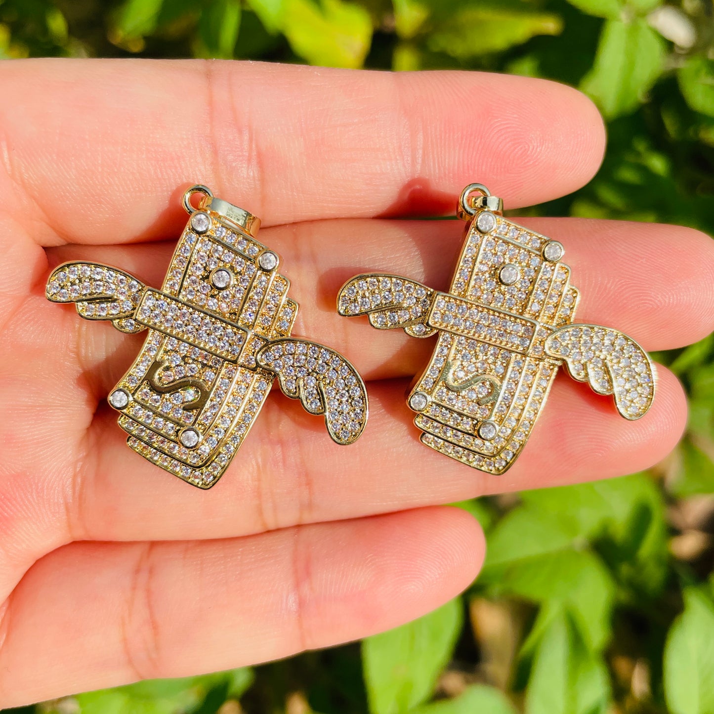 5pcs/lot 33.5 *29.5mm Gold Plated Dollar Charm Pendants CZ Paved Charms Fashion Symbols Charms Beads Beyond