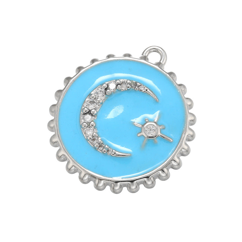 10pcs/lot 21.5*20mm Colorful Enamel Moon Star Charm Pendant Light Blue on Silver Enamel Charms Charms Beads Beyond