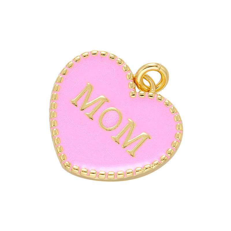 10pcs/lot 20*21mm Colorful Enamel Heart Mom Word Charm Pendant Pink on Gold Enamel Charms Charms Beads Beyond