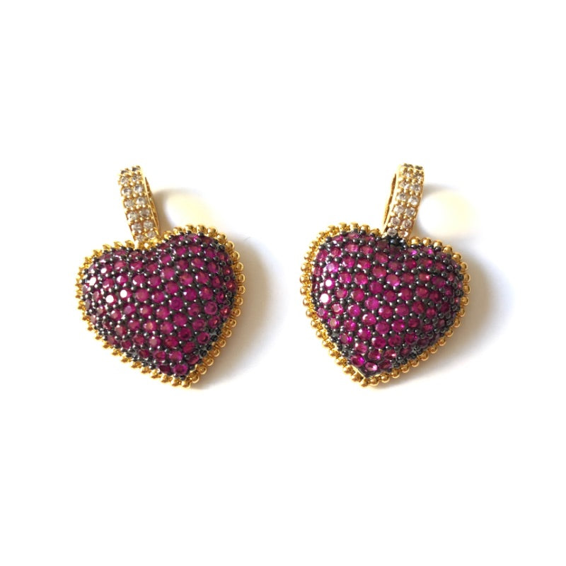 5pcs/lot 25*19mm Fuchsia Blue Green CZ Paved Heart Charm Pendants CZ Paved Charms Colorful Zirconia Hearts New Charms Arrivals Charms Beads Beyond