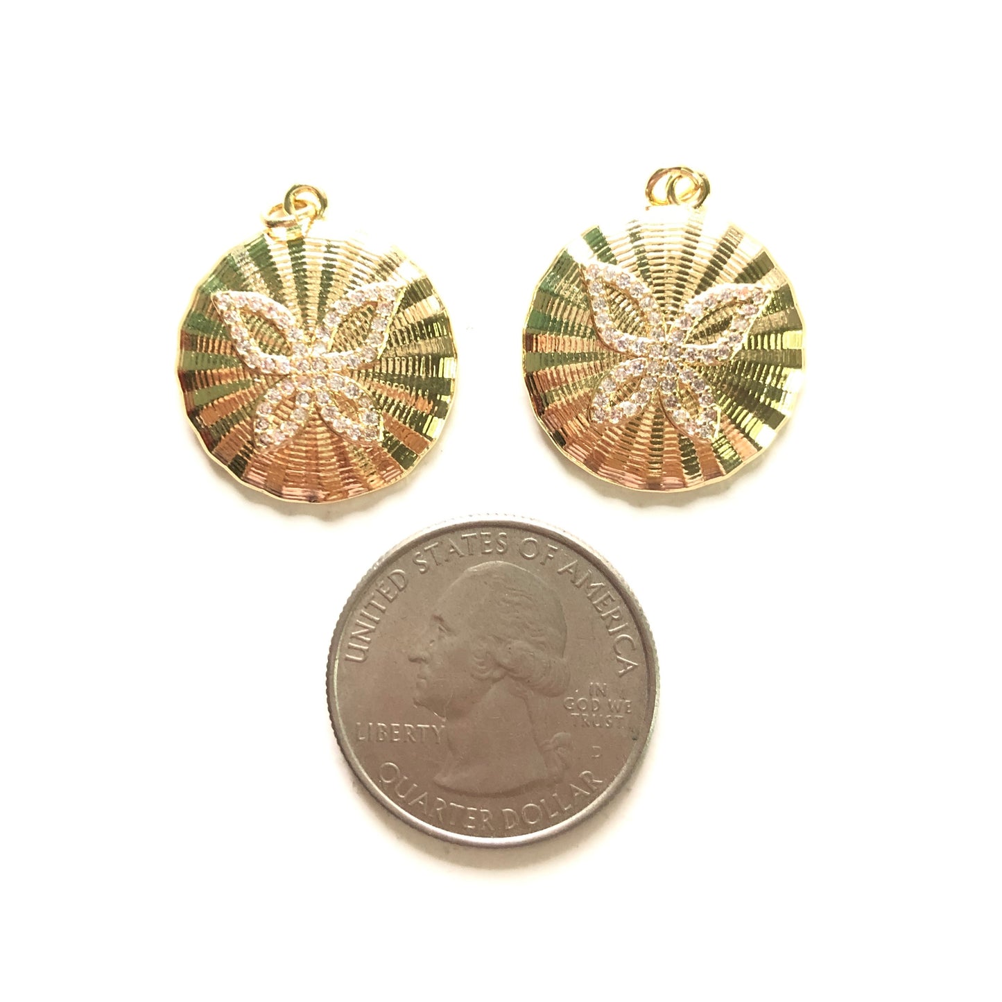 5pcs/lot 23*20.5mm Gold Round Plate Butterfly Charms CZ Paved Charms Butterflies Charms Beads Beyond