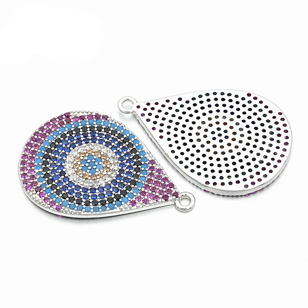 10pcs/lot 32*22mm Multicolor CZ Paved Waterdrop Charms Silver CZ Paved Charms Colorful Zirconia Charms Beads Beyond