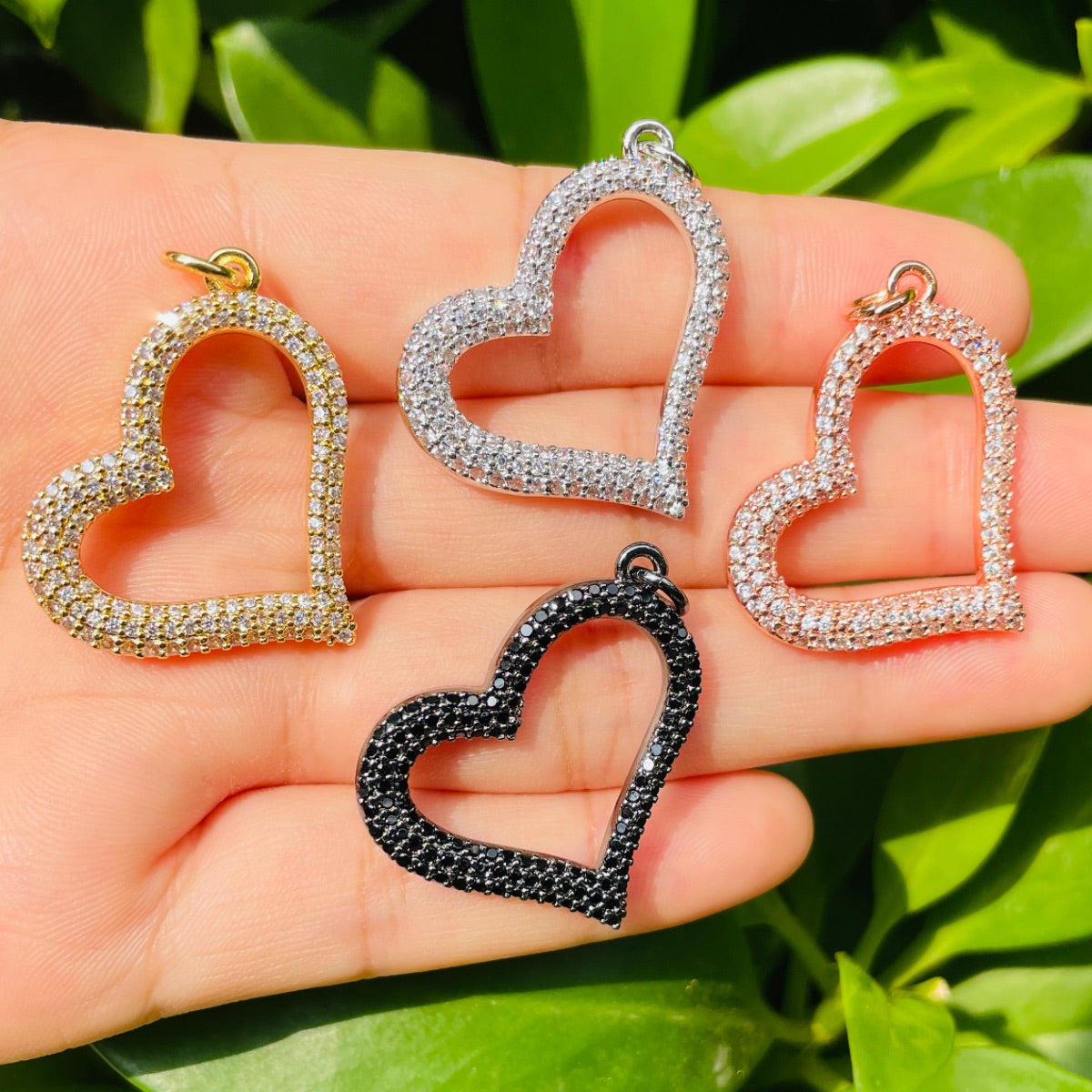 10pcs/lot 30*24mm Micro Zirconia Pave Heart Charm Pendants Mix Colors CZ Paved Charms Hearts Charms Beads Beyond