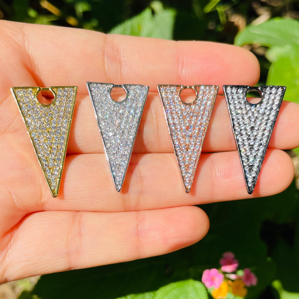 5-10pcs/lot 27*16mm CZ Pave Triangle Charms Mix Colors CZ Paved Charms Geometrics Charms Beads Beyond