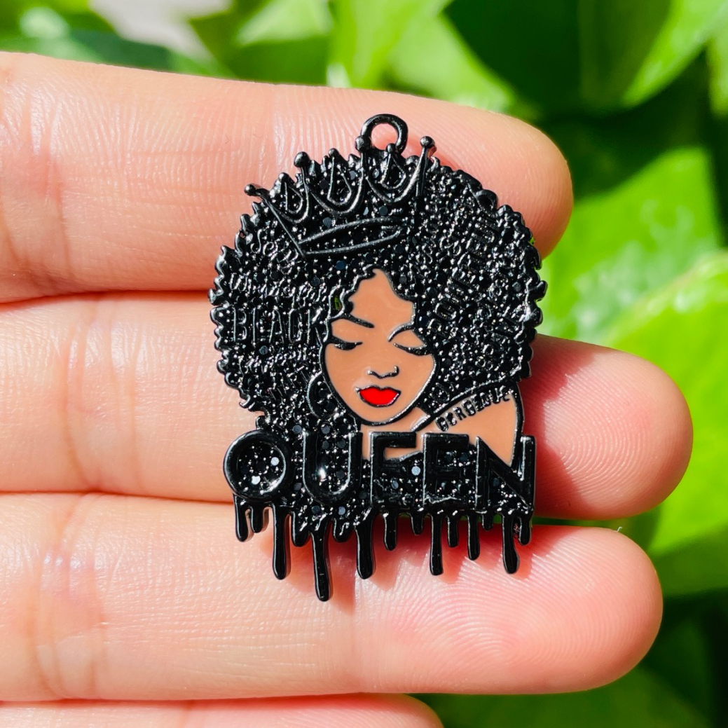 10pcs/lot Mix CZ Pave Afro Black Girls Charms Bundle 2-Black on Black CZ Paved Charms Afro Girl/Queen Charms Mix Charms Charms Beads Beyond