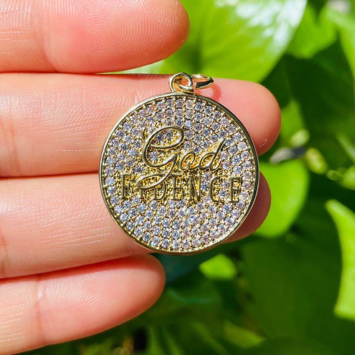 10pcs/lot 25mm CZ Pave Round Plate GODFIDENCE Quote Charms Gold CZ Paved Charms Christian Quotes Discs On Sale Charms Beads Beyond