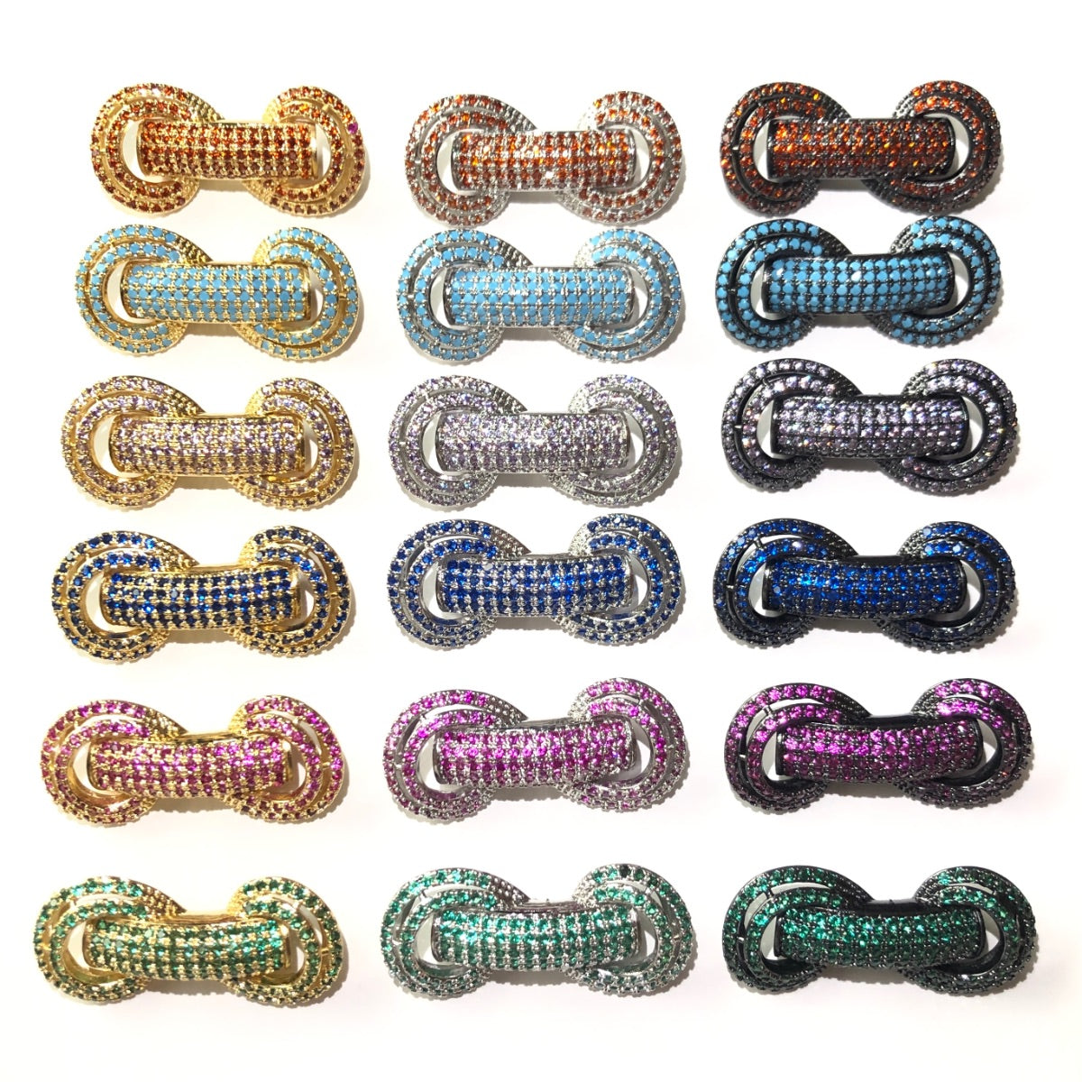 6pcs/lot 31*14.5*8mm Multicolor Purple Green Blue Fuchsia Reddish Orange Turquoise CZ Paved Tube Bar Spacers CZ Paved Spacers Colorful Zirconia New Spacers Arrivals Tube Bar Centerpieces Charms Beads Beyond