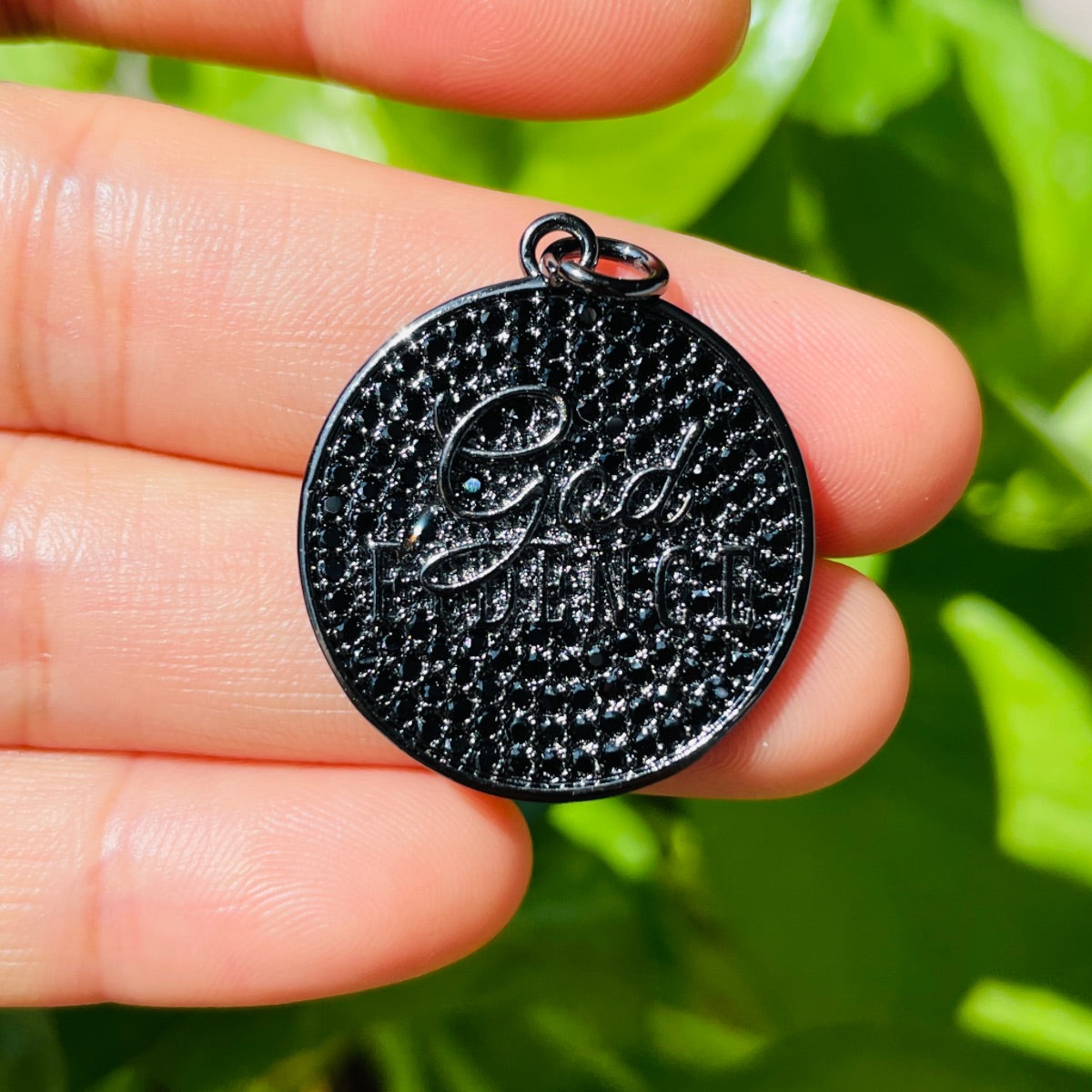10pcs/lot 25mm CZ Pave Round Plate GODFIDENCE Quote Charms Black on Black CZ Paved Charms Christian Quotes Discs On Sale Charms Beads Beyond