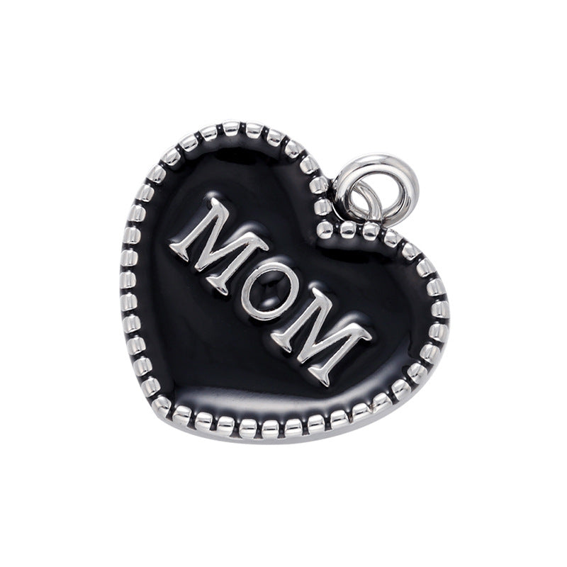 10pcs/lot 20*21mm Colorful Enamel Heart Mom Word Charm Pendant Black on Silver Enamel Charms Charms Beads Beyond