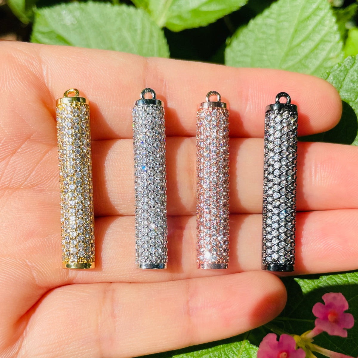 5-10pcs/lot 35*7mm CZ Pave Long Bar Charm Pendants Mix Colors CZ Paved Charms Geometrics Charms Beads Beyond