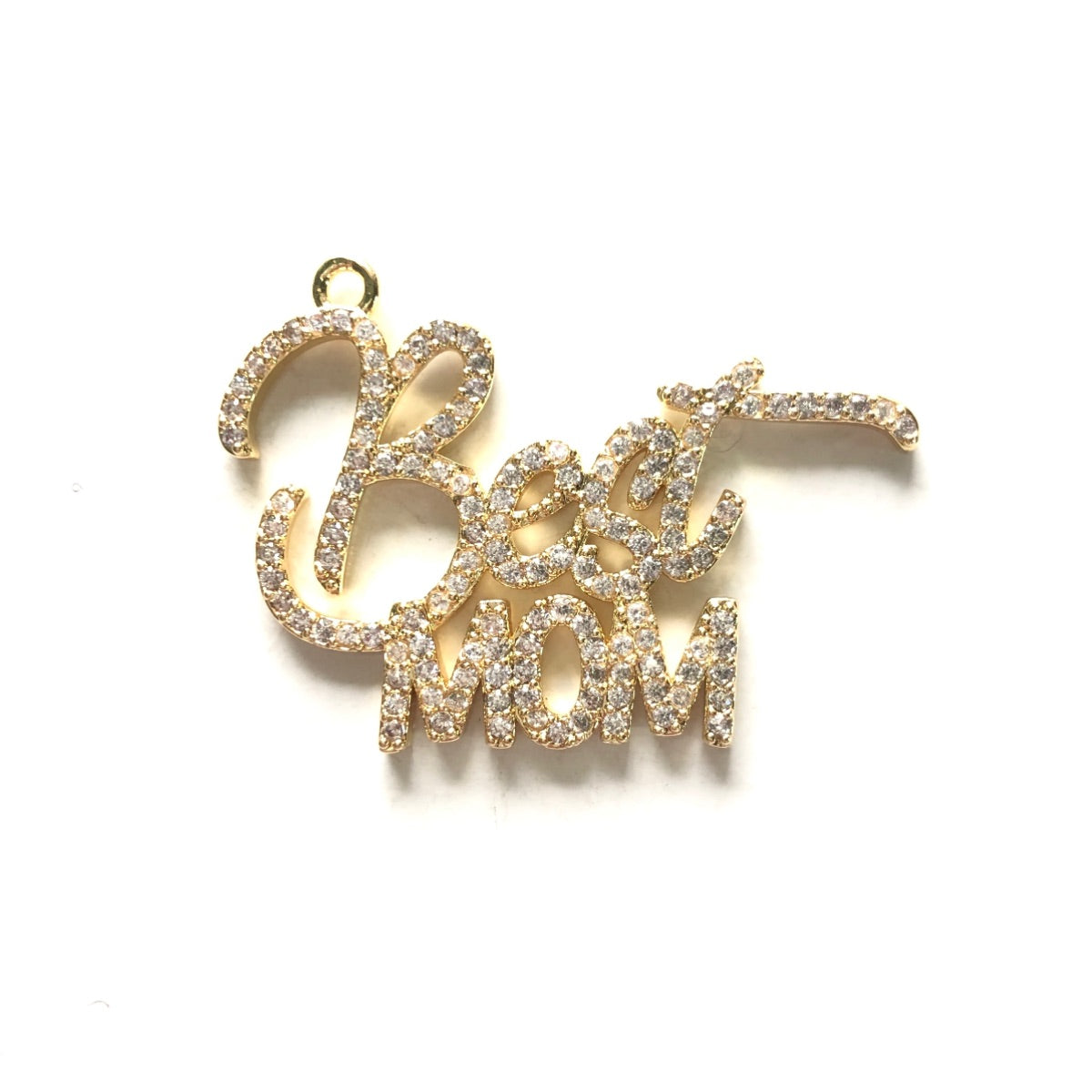 10pcs/lot 35*25.5mm CZ Pave Best Mom Charms for Mother's Day Gold CZ Paved Charms Mother's Day Words & Quotes Charms Beads Beyond