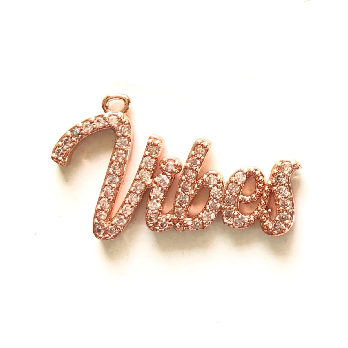10pcs/lot 32.5*19mm CZ Paved Vibes Word Charms Rose Gold CZ Paved Charms On Sale Words & Quotes Charms Beads Beyond