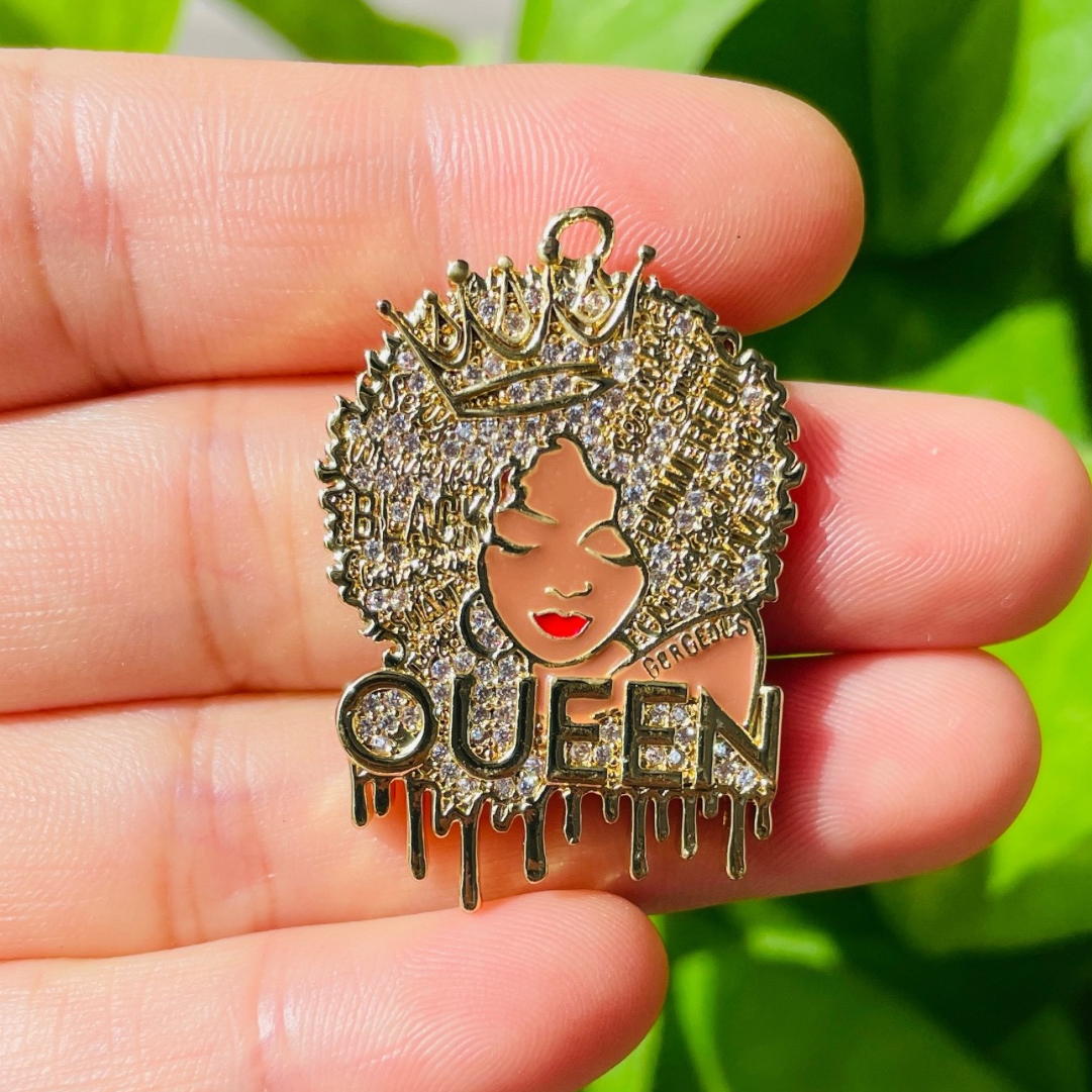 10pcs/lot Mix CZ Pave Afro Black Girls Charms Bundle 2-Gold CZ Paved Charms Afro Girl/Queen Charms Mix Charms Charms Beads Beyond