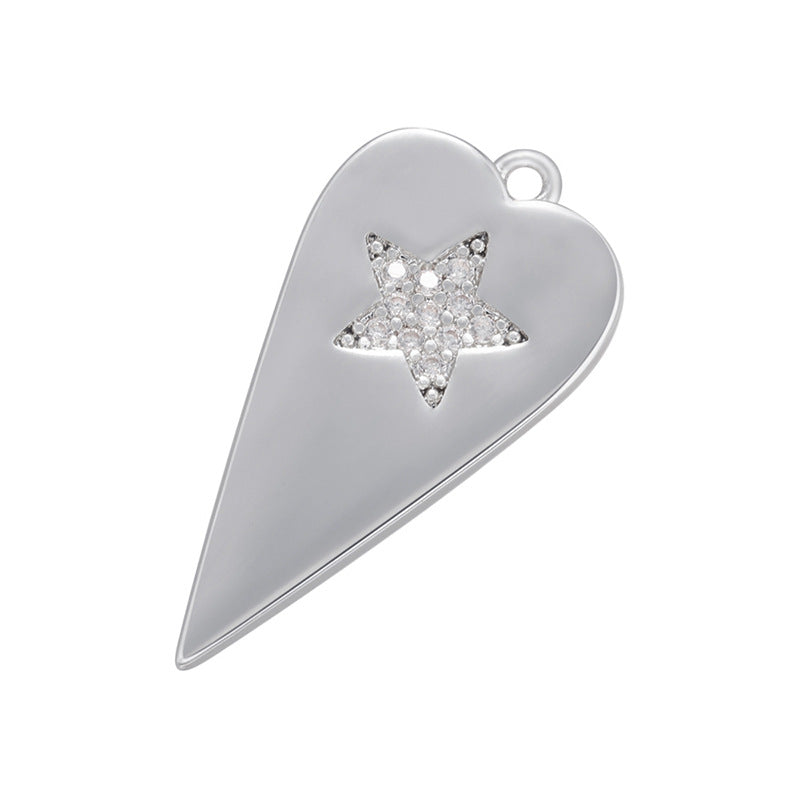 10pcs/lot 24.5*12mm Colorful CZ Pave Heart Charm Pendants Clear Star on Silver CZ Paved Charms Hearts Charms Beads Beyond