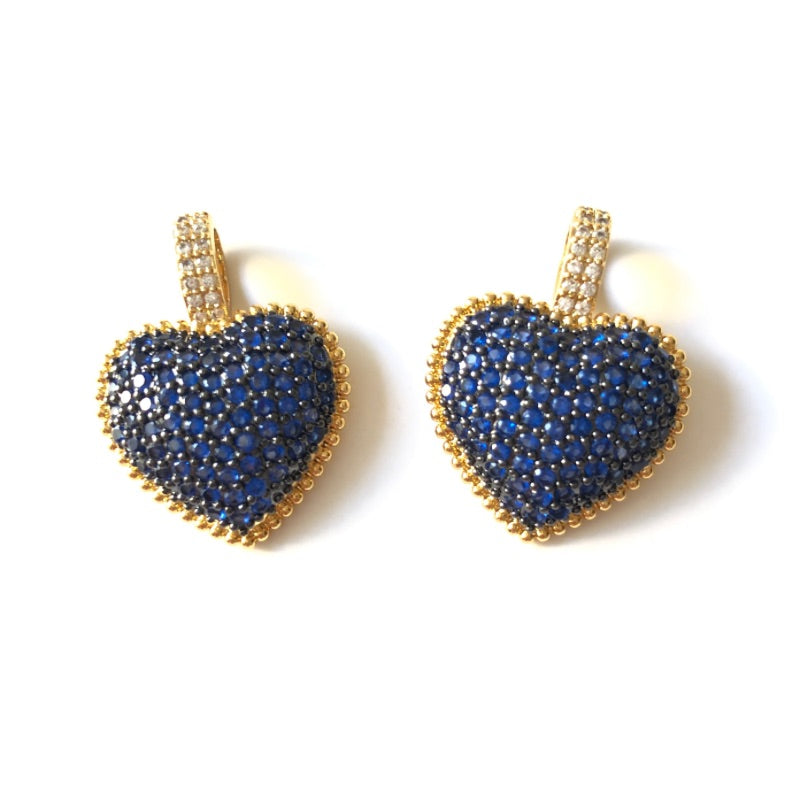 5pcs/lot 25*19mm Fuchsia Blue Green CZ Paved Heart Charm Pendants CZ Paved Charms Colorful Zirconia Hearts New Charms Arrivals Charms Beads Beyond