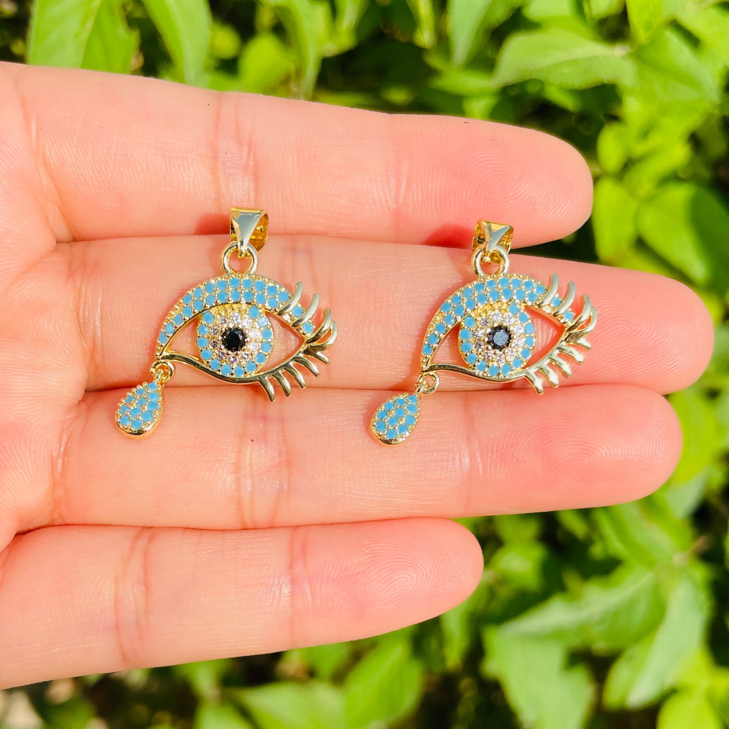 5pcs/lot 25 *19.5mm Gold Plated Evil Eye & Tear Charm Pendants CZ Paved Charms Symbols Charms Beads Beyond
