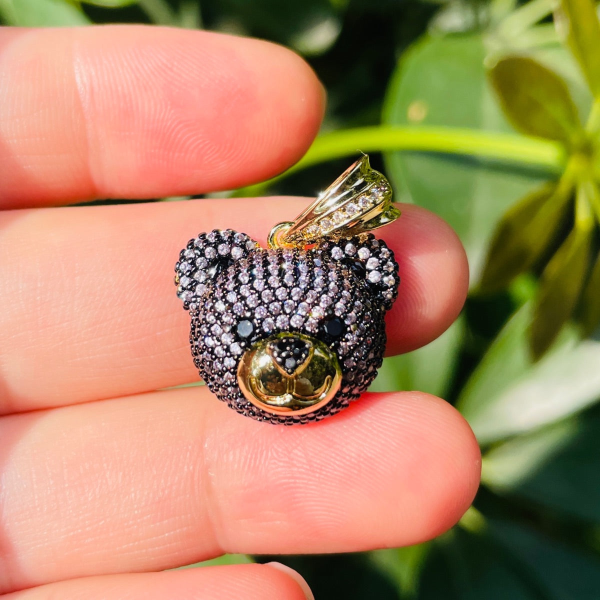 5-10pcs/lot Champagne Purple CZ Paved Cute Bear Head Charms Purple CZ CZ Paved Charms Animals & Insects New Charms Arrivals Charms Beads Beyond