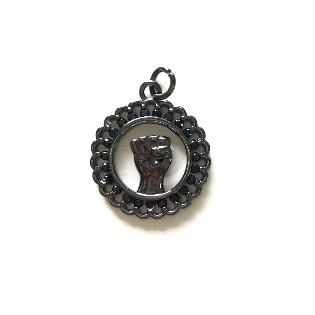 10pcs/lot 20*18mm CZ Paved Black Lives Matter Fist Charms Black on Black CZ Paved Charms Juneteenth & Black History Month Awareness Symbols Charms Beads Beyond