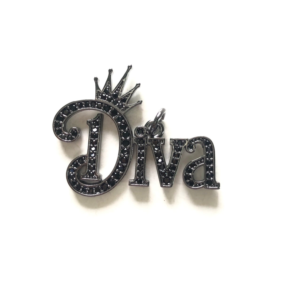 10pcs/lot 34*26.5mm CZ Pave Crown DIVA Word Charms Black on Black CZ Paved Charms Crowns New Charms Arrivals Words & Quotes Charms Beads Beyond