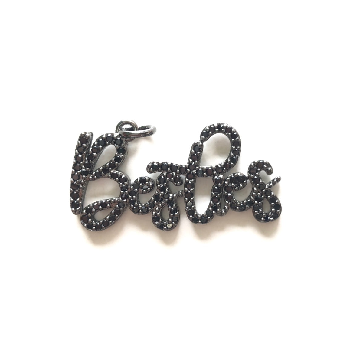 10pcs/lot 34*17.7mm CZ Pave Best Friends Besties Word Charms Black on Black CZ Paved Charms On Sale Words & Quotes Charms Beads Beyond