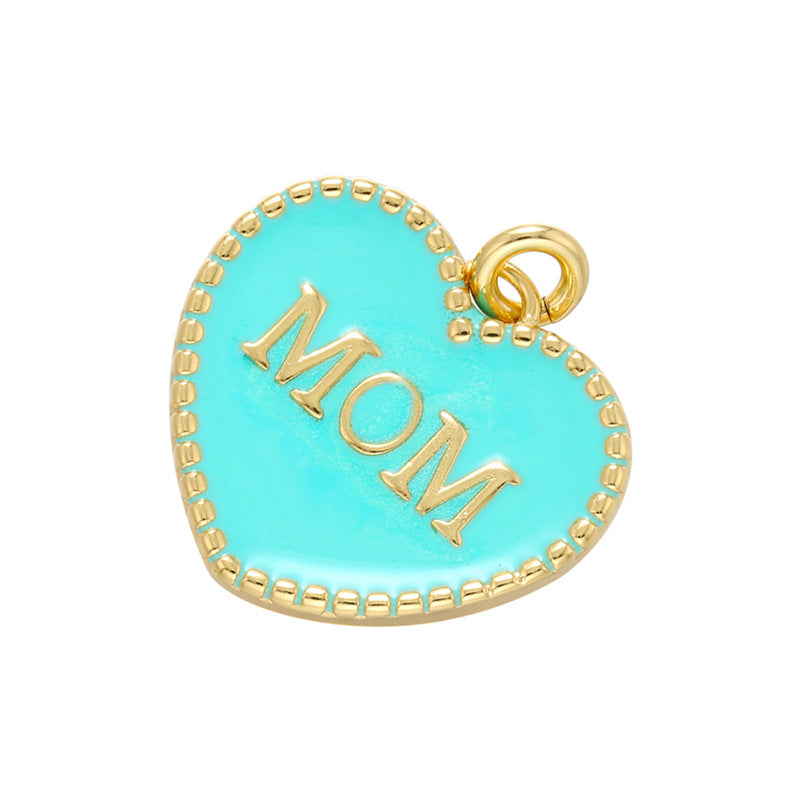 10pcs/lot 20*21mm Colorful Enamel Heart Mom Word Charm Pendant Light blue on Gold Enamel Charms Charms Beads Beyond