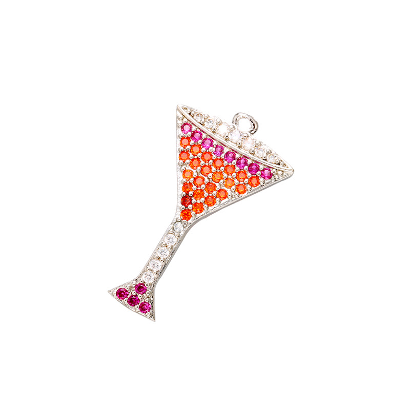 10pcs/lot 25*15mm CZ Paved Wine Glass Charms Multicolor on Silver CZ Paved Charms Colorful Zirconia Fashion Charms Beads Beyond