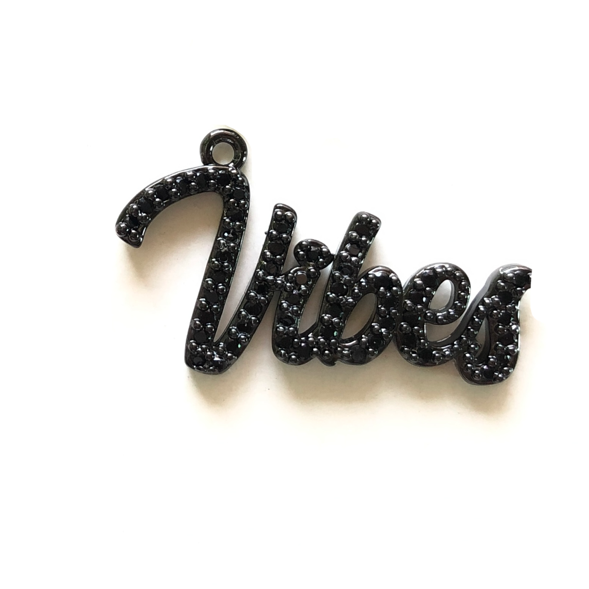 10pcs/lot 32.5*19mm CZ Paved Vibes Word Charms Black on Black CZ Paved Charms On Sale Words & Quotes Charms Beads Beyond