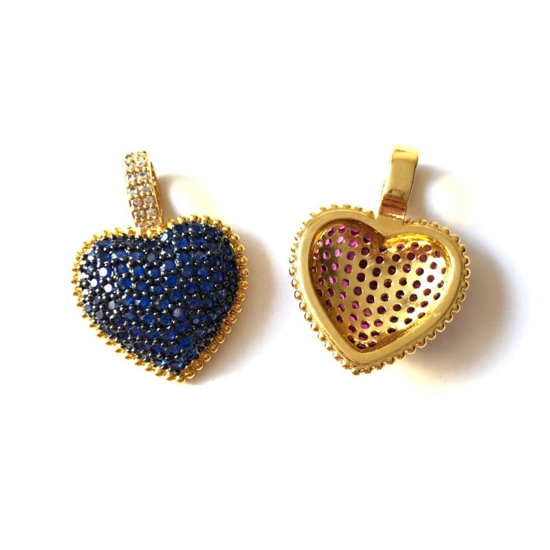 5pcs/lot 25*19mm Fuchsia Blue Green CZ Paved Heart Charm Pendants CZ Paved Charms Colorful Zirconia Hearts New Charms Arrivals Charms Beads Beyond
