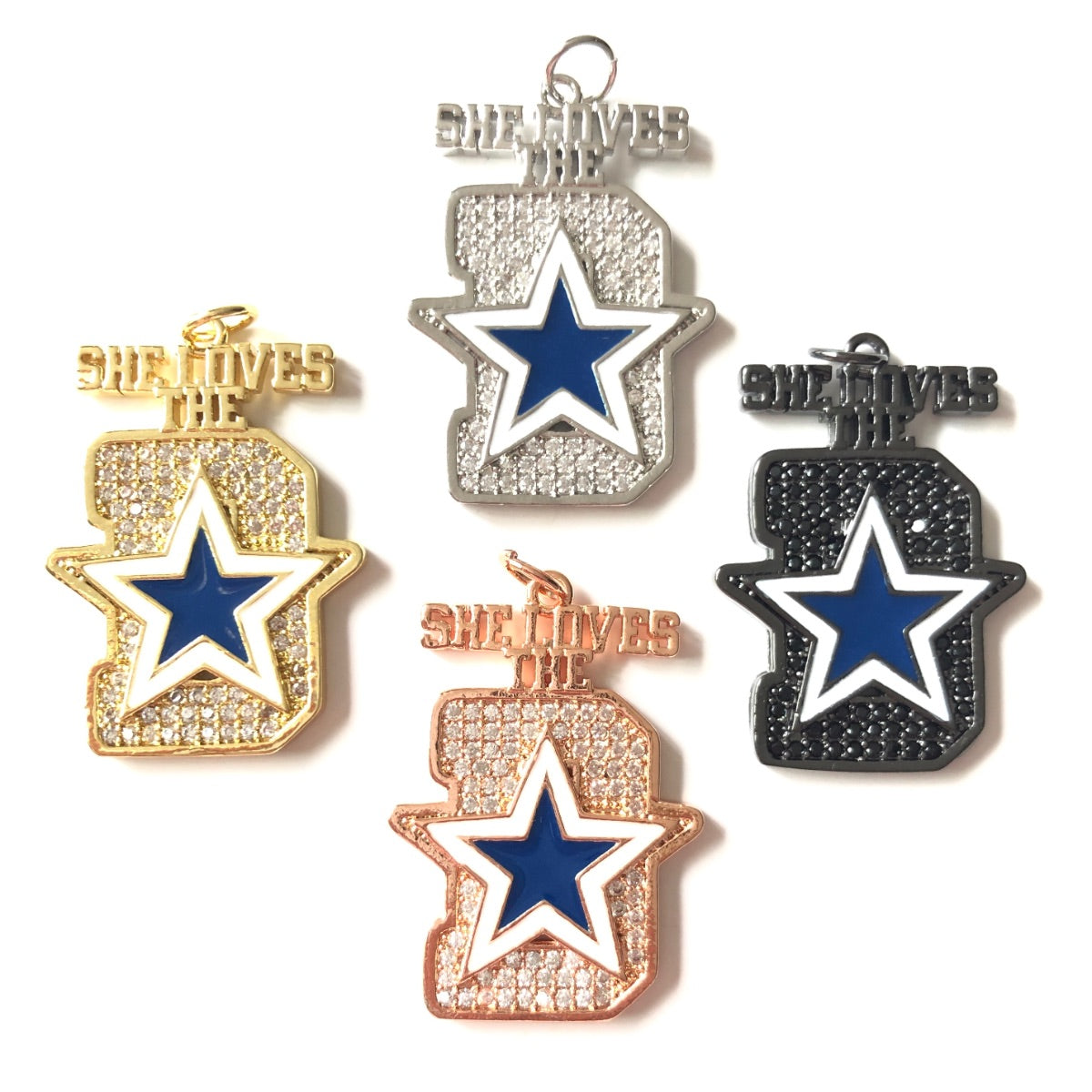 10pcs/lot 35*25mm Cowboys Star CZ Paved She Loves The D Word Charms CZ Paved Charms American Football Sports New Charms Arrivals Charms Beads Beyond