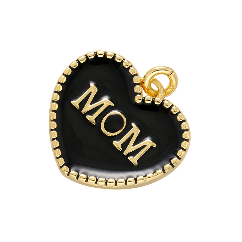 10pcs/lot 20*21mm Colorful Enamel Heart Mom Word Charm Pendant Black on Gold Enamel Charms Charms Beads Beyond