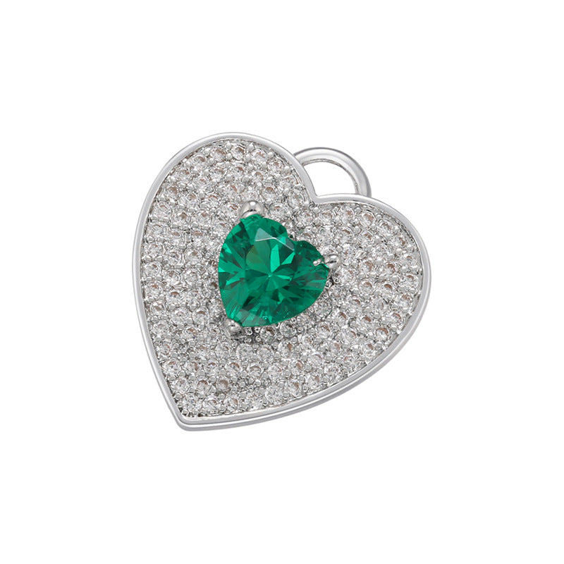 10pcs/lot 18*17mm Multicolor Diamond CZ Pave Heart Charm Pendants Green Heart on Silver CZ Paved Charms Hearts Charms Beads Beyond