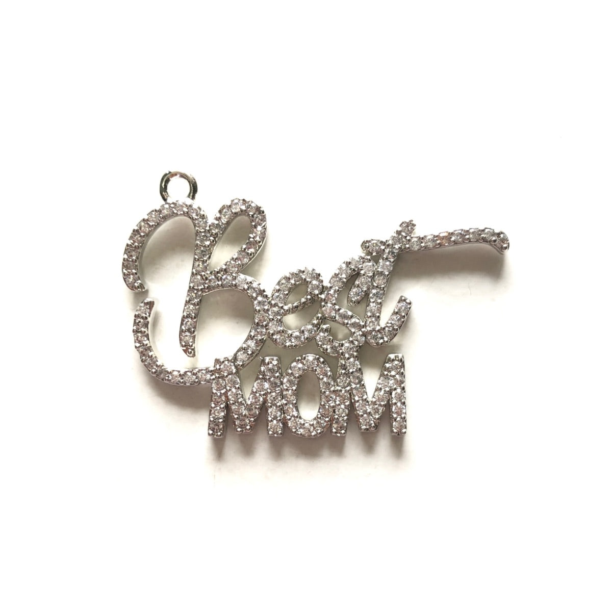 10pcs/lot 35*25.5mm CZ Pave Best Mom Charms for Mother's Day Silver CZ Paved Charms Mother's Day Words & Quotes Charms Beads Beyond