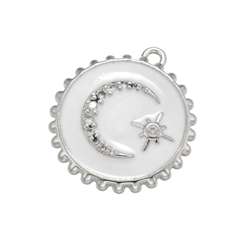 10pcs/lot 21.5*20mm Colorful Enamel Moon Star Charm Pendant White on Silver Enamel Charms Charms Beads Beyond