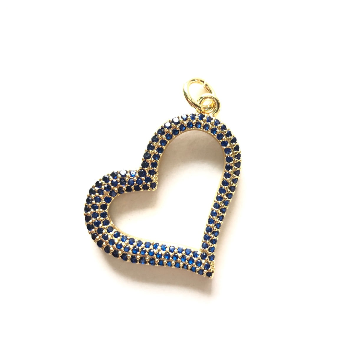 5pcs/lot 30*24mm Black/Fuchsia/Reddish Orange/Blue CZ Pave Heart Charms -Gold Blue on Gold CZ Paved Charms Colorful Zirconia Hearts Charms Beads Beyond