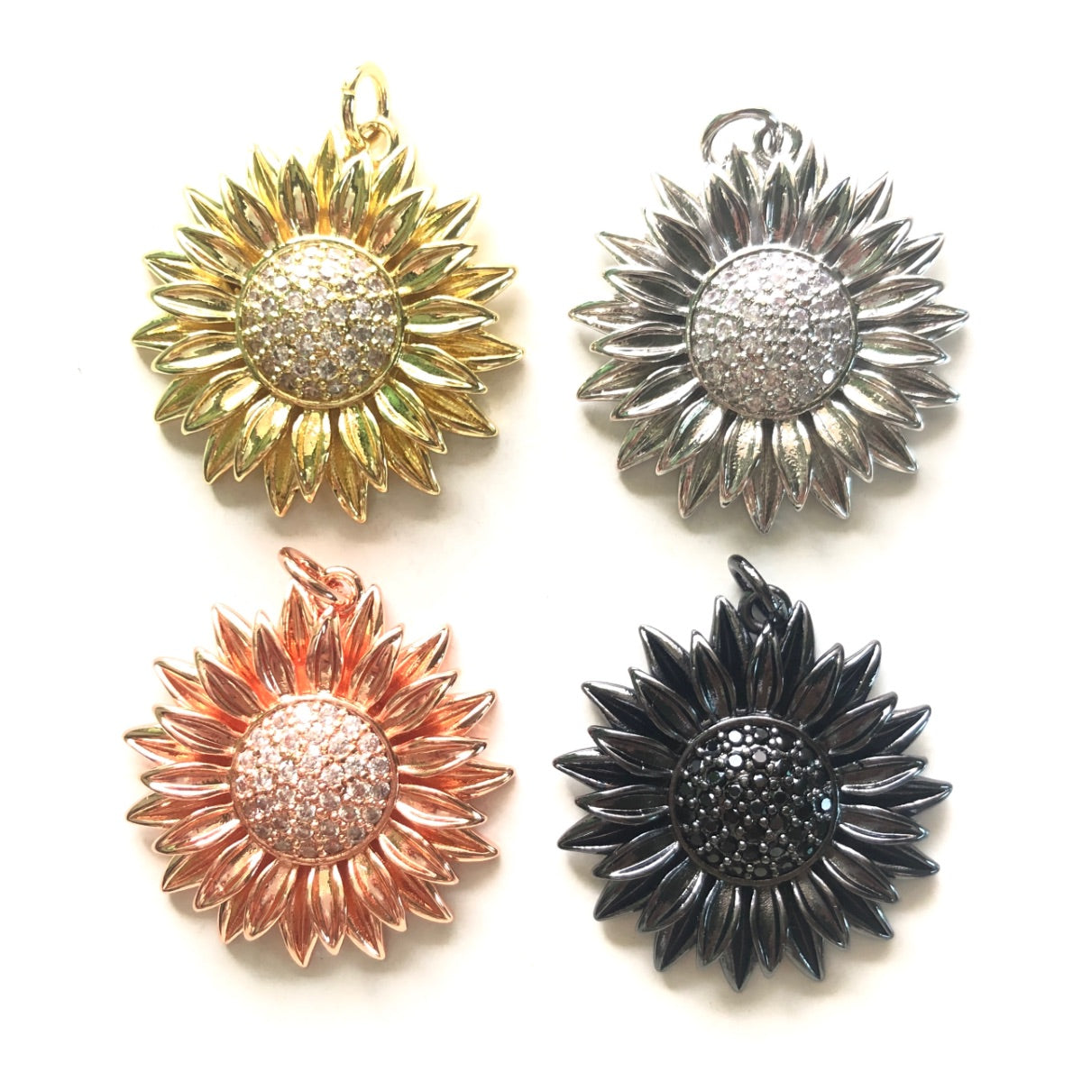 10pcs/lot 29mm CZ Paved Sunflower Charms CZ Paved Charms Flowers Charms Beads Beyond