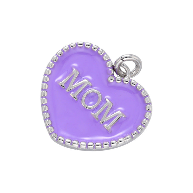 10pcs/lot 20*21mm Colorful Enamel Heart Mom Word Charm Pendant Purple on Silver Enamel Charms Charms Beads Beyond