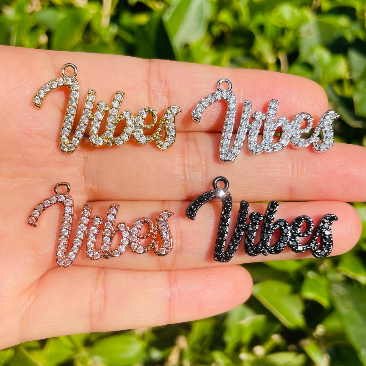 10pcs/lot 32.5*19mm CZ Paved Vibes Word Charms Mix Color CZ Paved Charms On Sale Words & Quotes Charms Beads Beyond