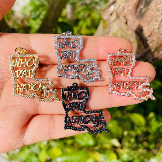 10pcs/lot 30*27mm CZ Who Dat Nation Fleur De Lis Louisiana Map Saints Charms Mix Colors CZ Paved Charms American Football Sports Louisiana Inspired Maps Charms Beads Beyond