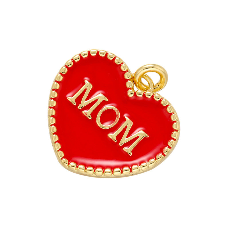 10pcs/lot 20*21mm Colorful Enamel Heart Mom Word Charm Pendant Red on Gold Enamel Charms Charms Beads Beyond