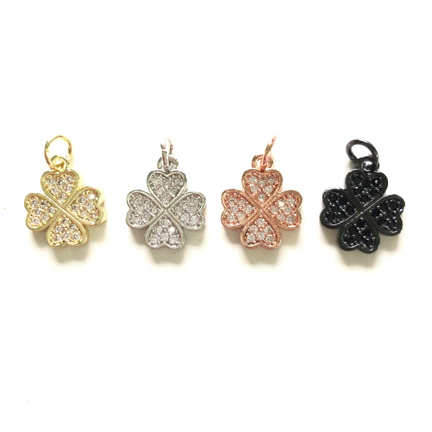 10pcs/lot 14*12mm Small Size CZ Pave Four Leaf Clover Charms CZ Paved Charms Flowers Small Sizes Charms Beads Beyond