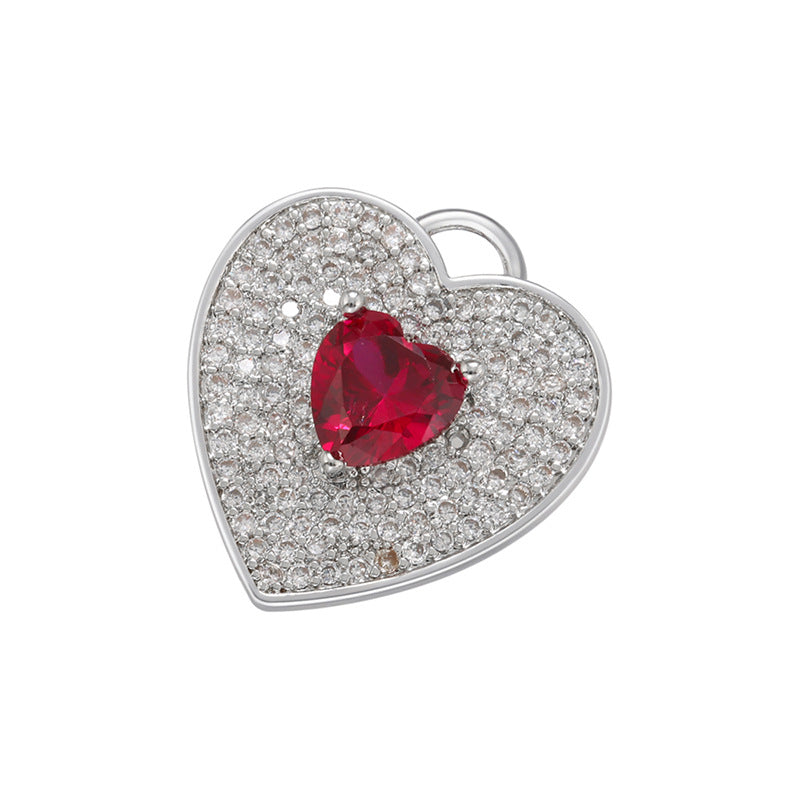 10pcs/lot 18*17mm Multicolor Diamond CZ Pave Heart Charm Pendants Red Heart on Silver CZ Paved Charms Hearts Charms Beads Beyond