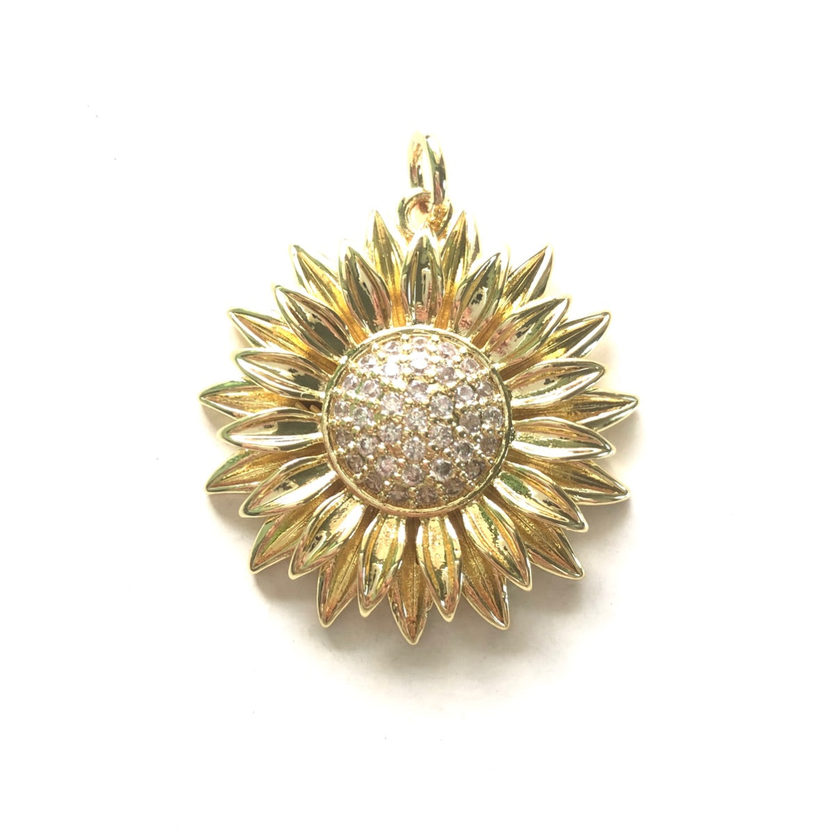 10pcs/lot 29mm CZ Paved Sunflower Charms CZ Paved Charms Flowers Charms Beads Beyond
