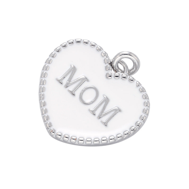 10pcs/lot 20*21mm Colorful Enamel Heart Mom Word Charm Pendant White on Silver Enamel Charms Charms Beads Beyond