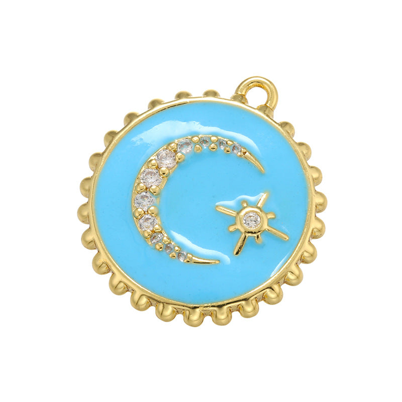 10pcs/lot 21.5*20mm Colorful Enamel Moon Star Charm Pendant Light blue on Gold Enamel Charms Charms Beads Beyond